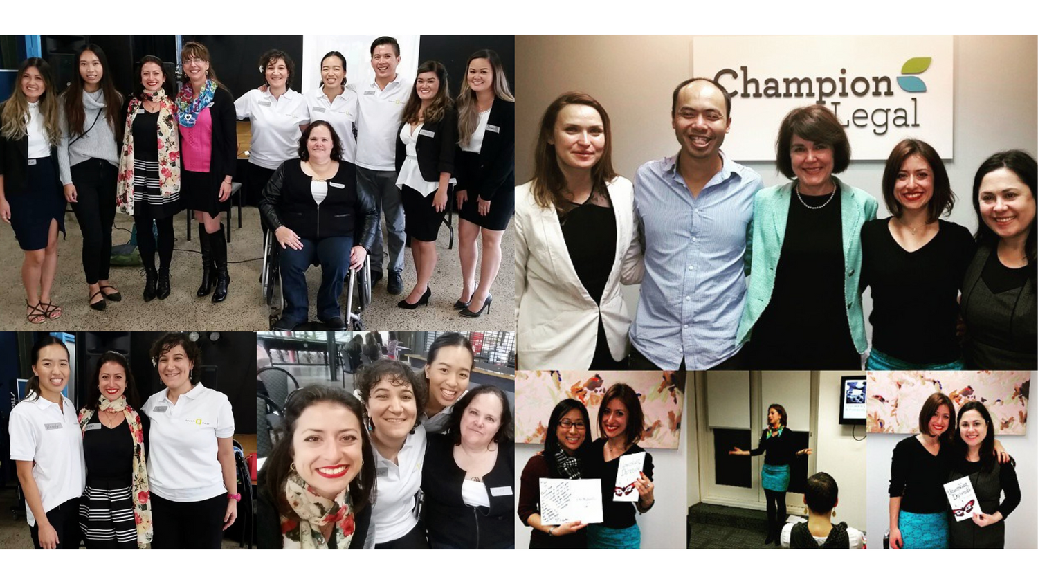 Two photo collages, the first is a group photo from the "Make It Happen" event for Teachnest where Anna presented in 2015 and 2016, the second is a group photo when Anna presented for the Warrior Women Mastermind in 2015.