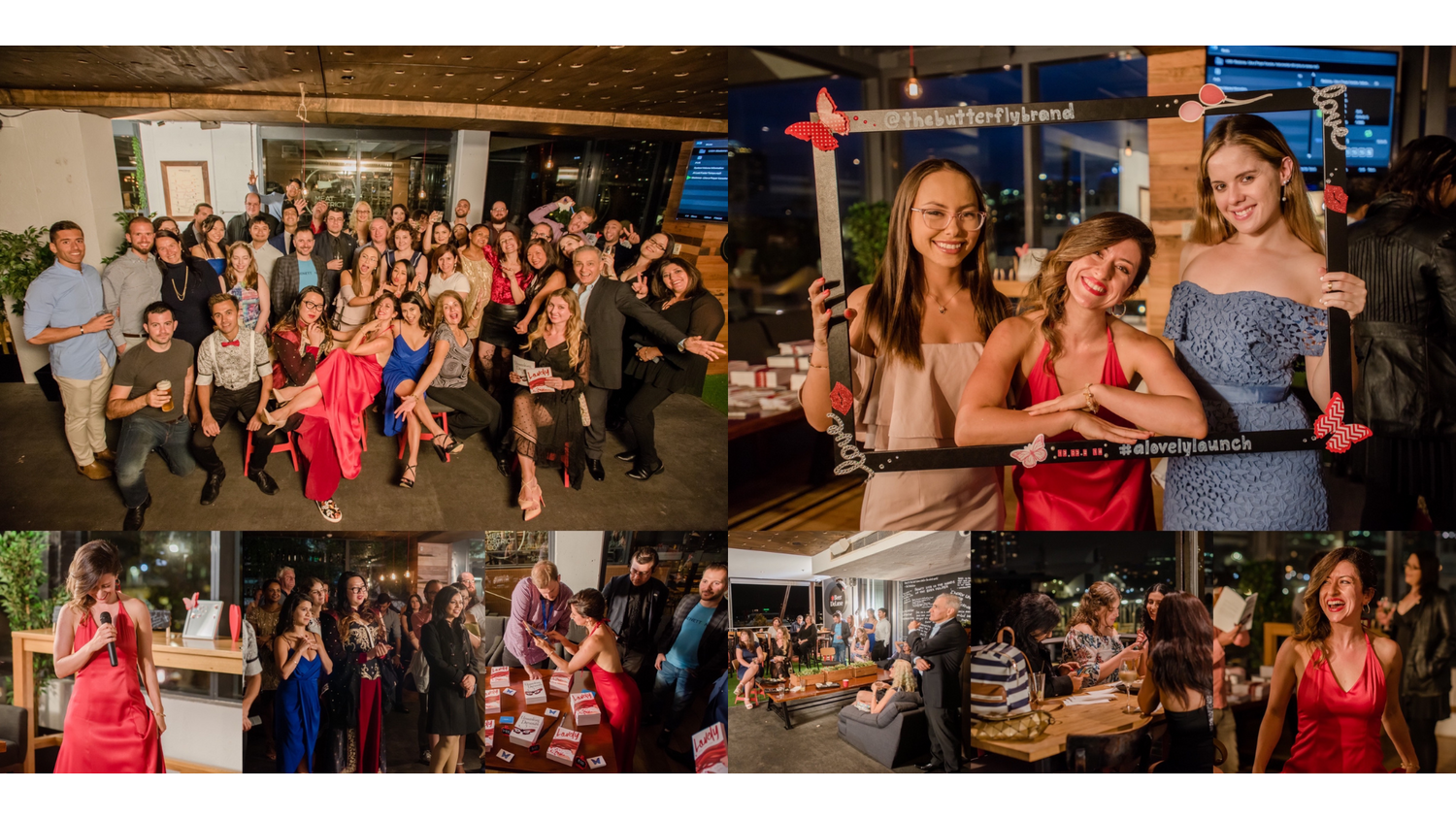 Photo collage of the Lovelier book launch event in Sydney Harbour 2018.