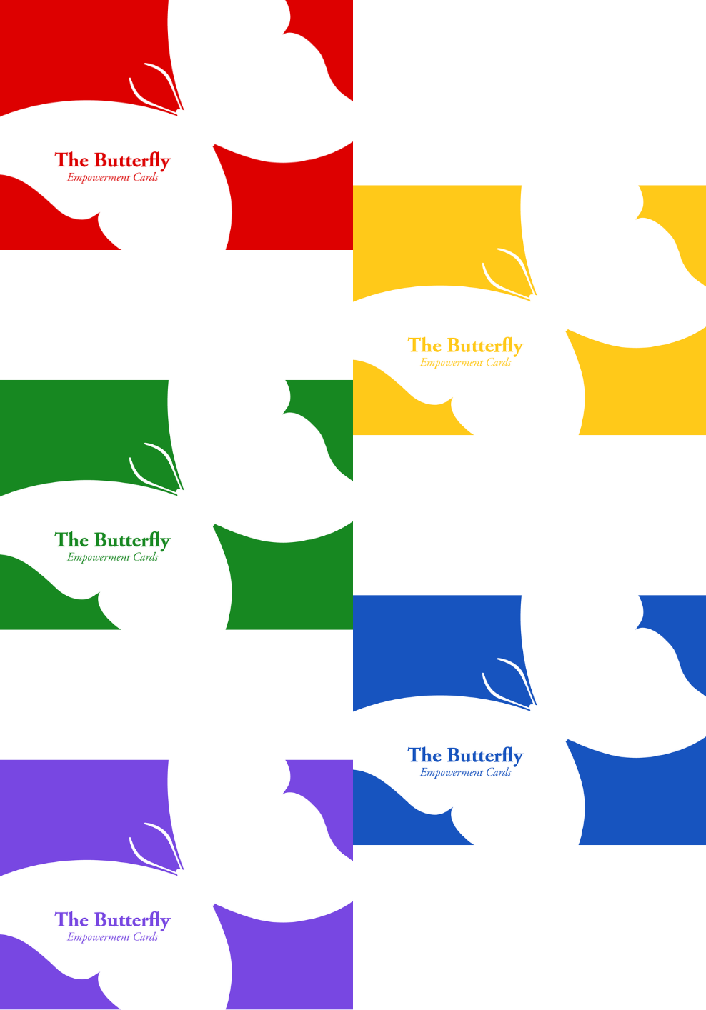 Red, yellow, green, blue and violet coloured cards with a white butterfly across them. Text reads "The Butterfly Empowerment Cards"