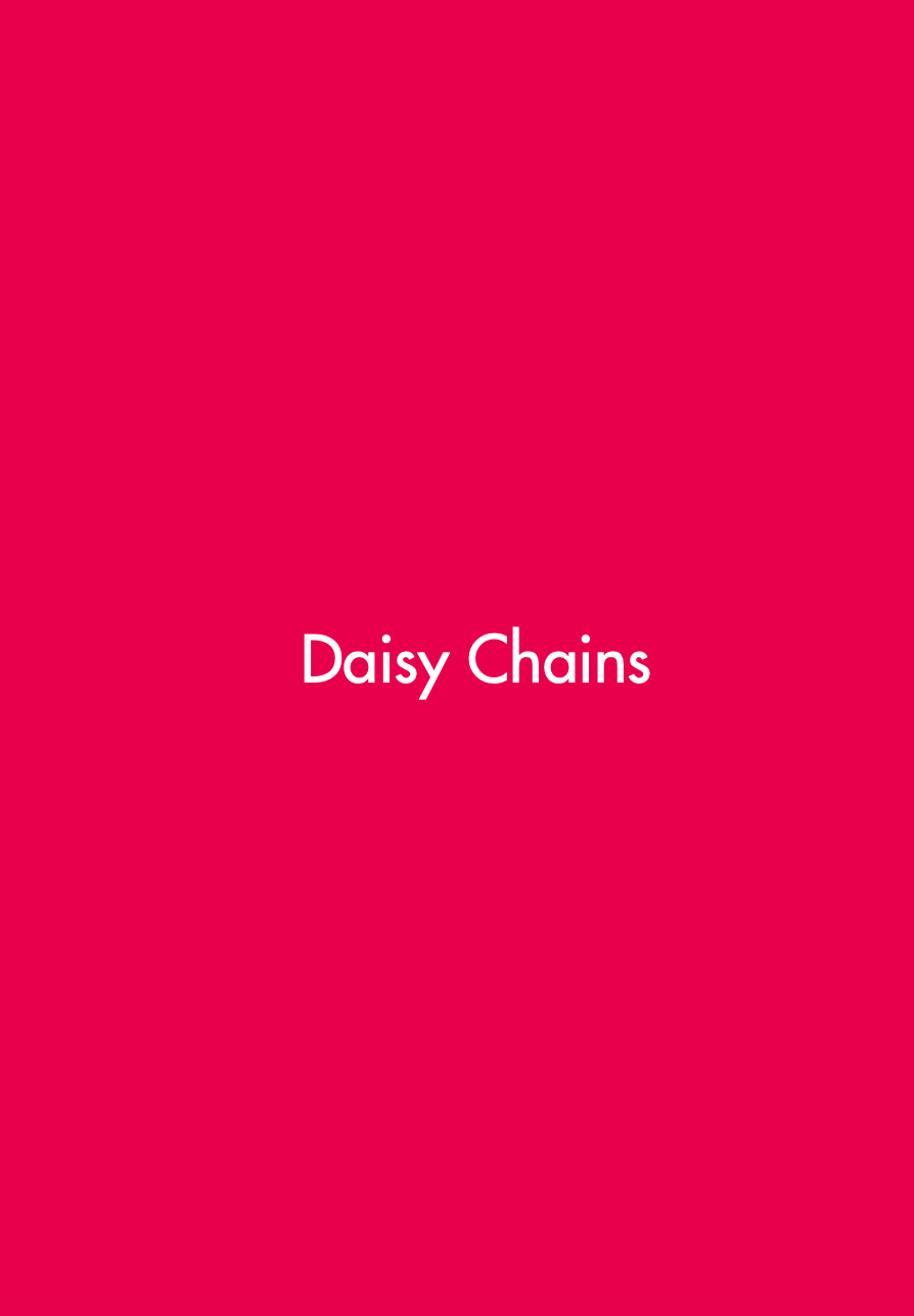 Title page from the book "Lovely - Poetry on Love and Loss". Bright GoodReads reviews from readers of book "Lovely - Poetry on Love and Loss". Bright fuchsia pink background with "Daisy Chains" in white text.