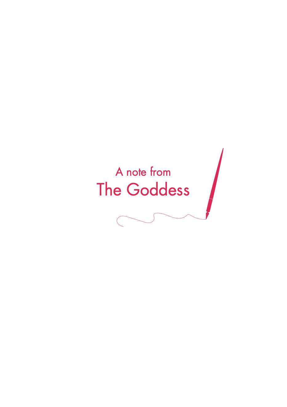 An inside page from the book "Lovelier - The Goddess and The Dragon". Text reads: "A note from The Goddess" with a pen illustration.