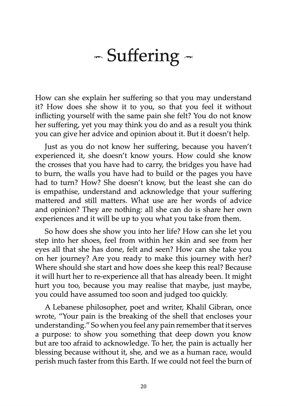 Chapter sample from the book "Unmasking Depression". Chapter title is: "Suffering".