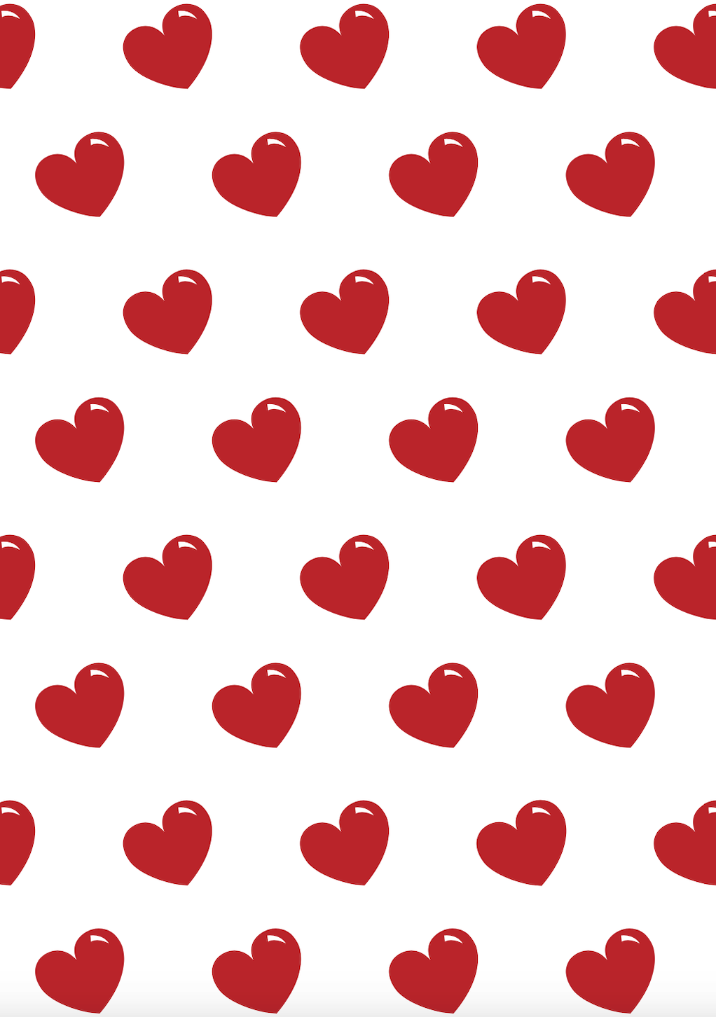 Lovely Wrapping Paper: White page with bright red hearts dispersed throughout it.